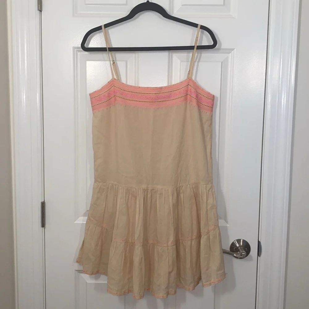 J. Crew Embroidered Siesta Drop Waist Spaghetti Strap Mini Dress in Pink Small